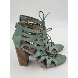 Mi.iM Lace-Up Caged Heel Prague Vegan Turquoise Sandal Womens Sz 6.5